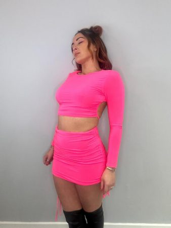 pink skirt and top